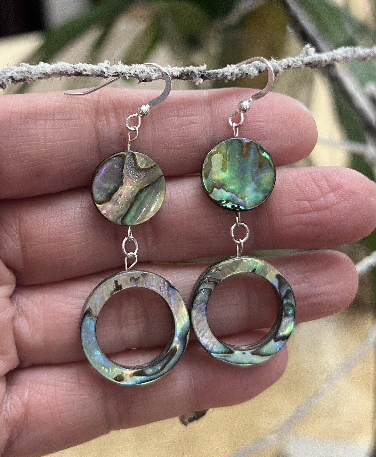 Abalone Genuine Hoop Shell .925 Sterling Silver Earrings GORGEOUS
