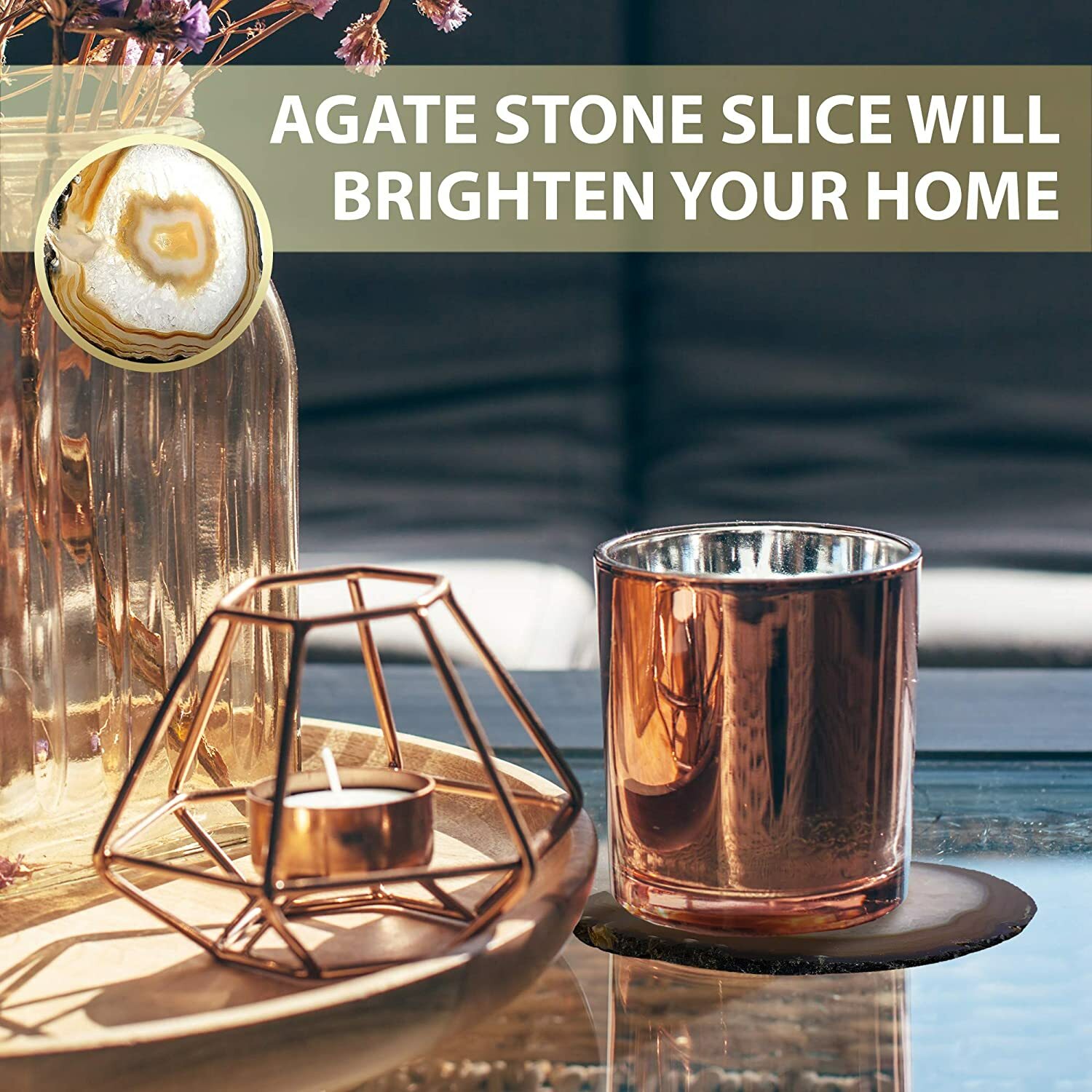 Bedrock Natural Grey Agate Slice Coasters Display Table Round Geode Decor 5″-6″