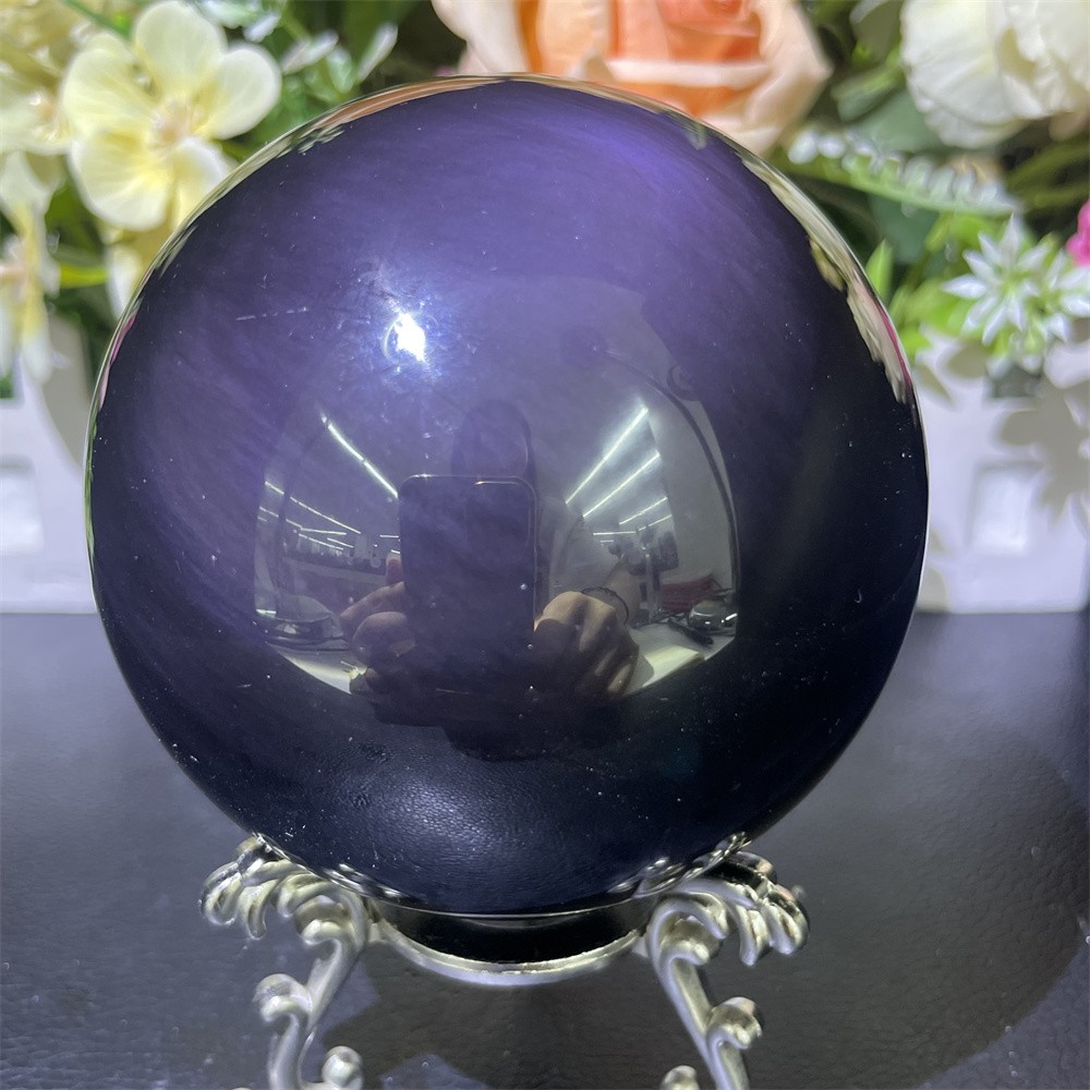 2LB 3.5″ Natural Rainbow Obsidian Sphere Ball Carved Crystal Quartz Decor Reiki