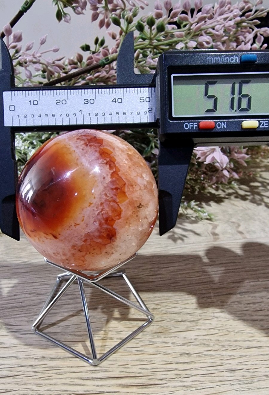 Carnelian Agate Crystal Sphere 51mm 190g Free Stand