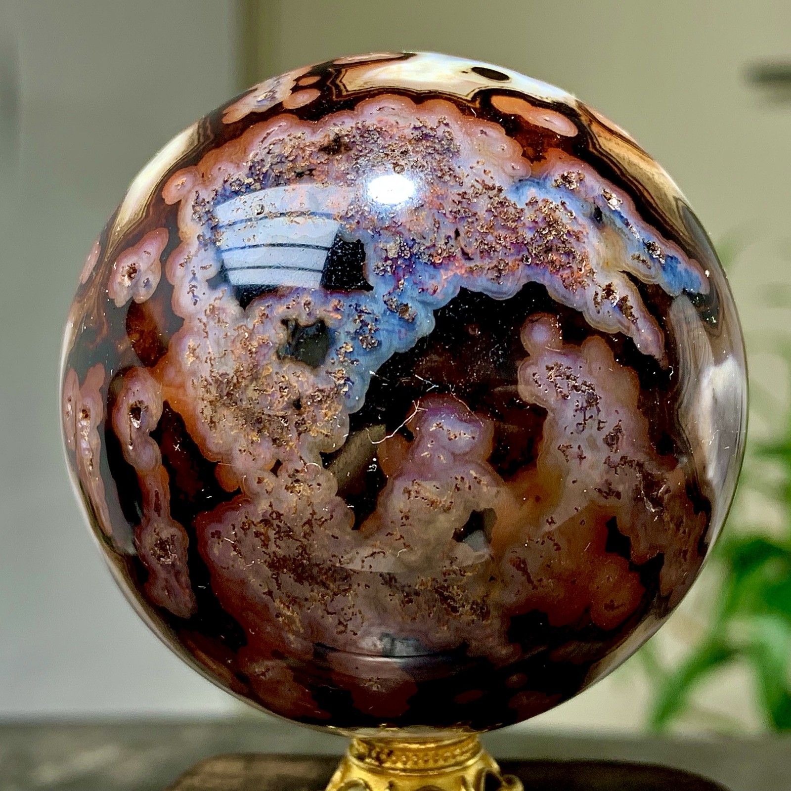 300G Natural red stripe agate sphere Crystal Ball Madagascar mineral