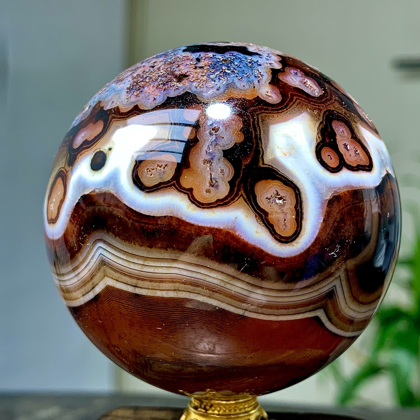 300G Natural red stripe agate sphere Crystal Ball Madagascar mineral