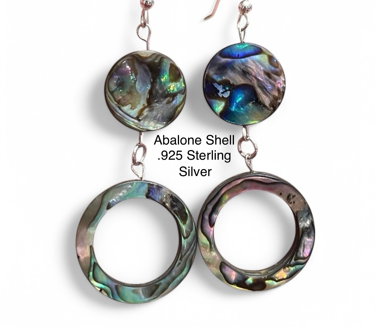 Abalone Genuine Hoop Shell .925 Sterling Silver Earrings GORGEOUS