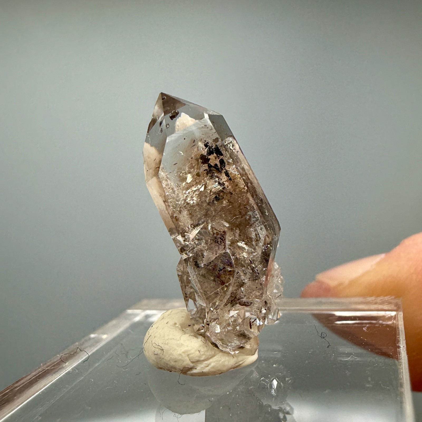 2.07 g Herkimer Diamond Cluster Perched on Druzy Quartz + Dolomite Crystal