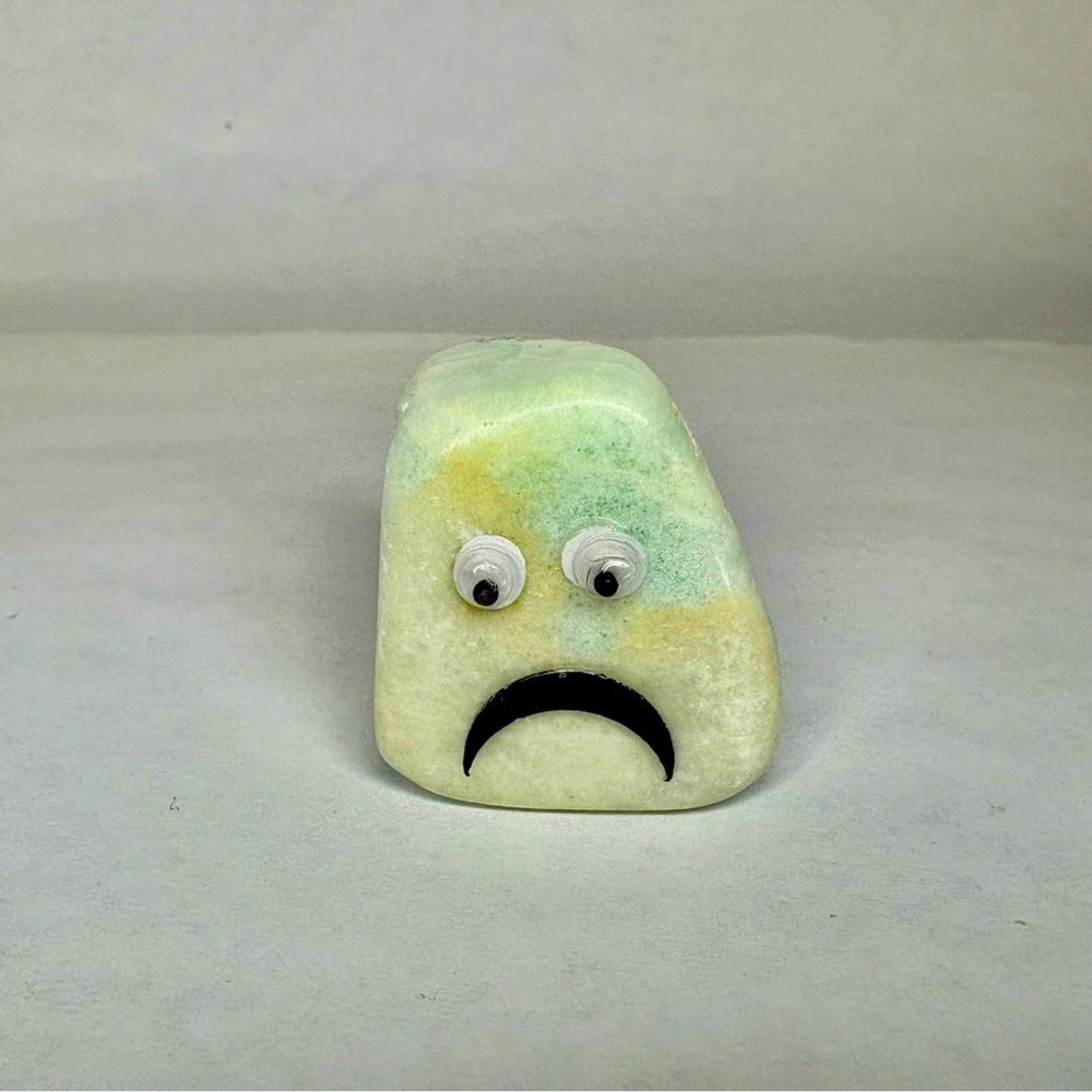 Gemstone Emoji Caribbean Calcite Frowning Face One of Kind Natural Stone GiftBag