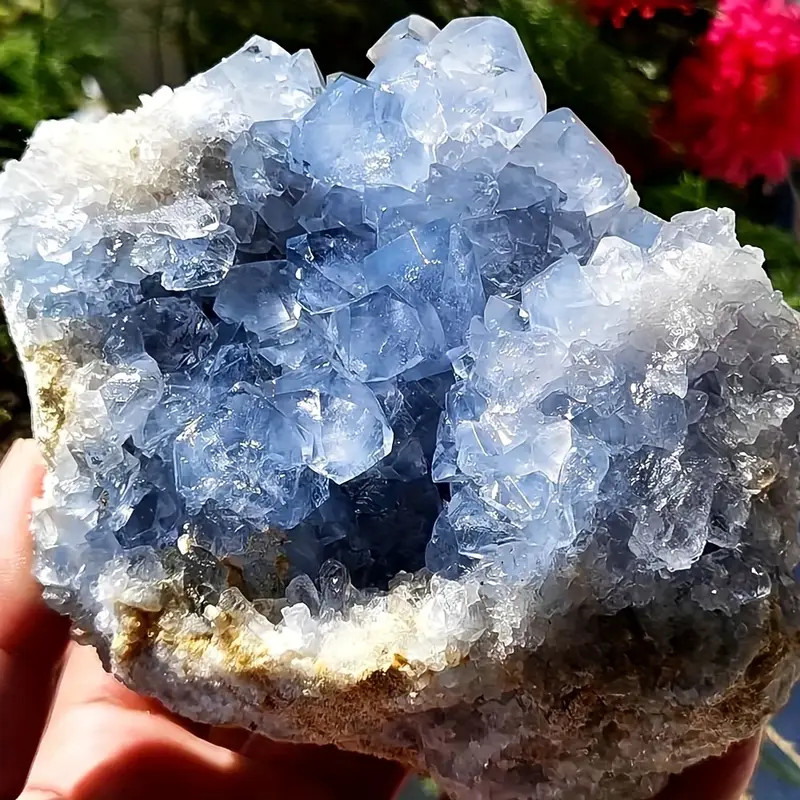 1pc Celestite Crystal Cluster Sky Blue Druzy Natural Stone Home Decor 1.5-2.2 lb