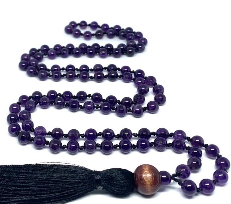 Beautiful Natural Crystal Amethyst mala Natural Crystal Stone 8 mm 108 Beads