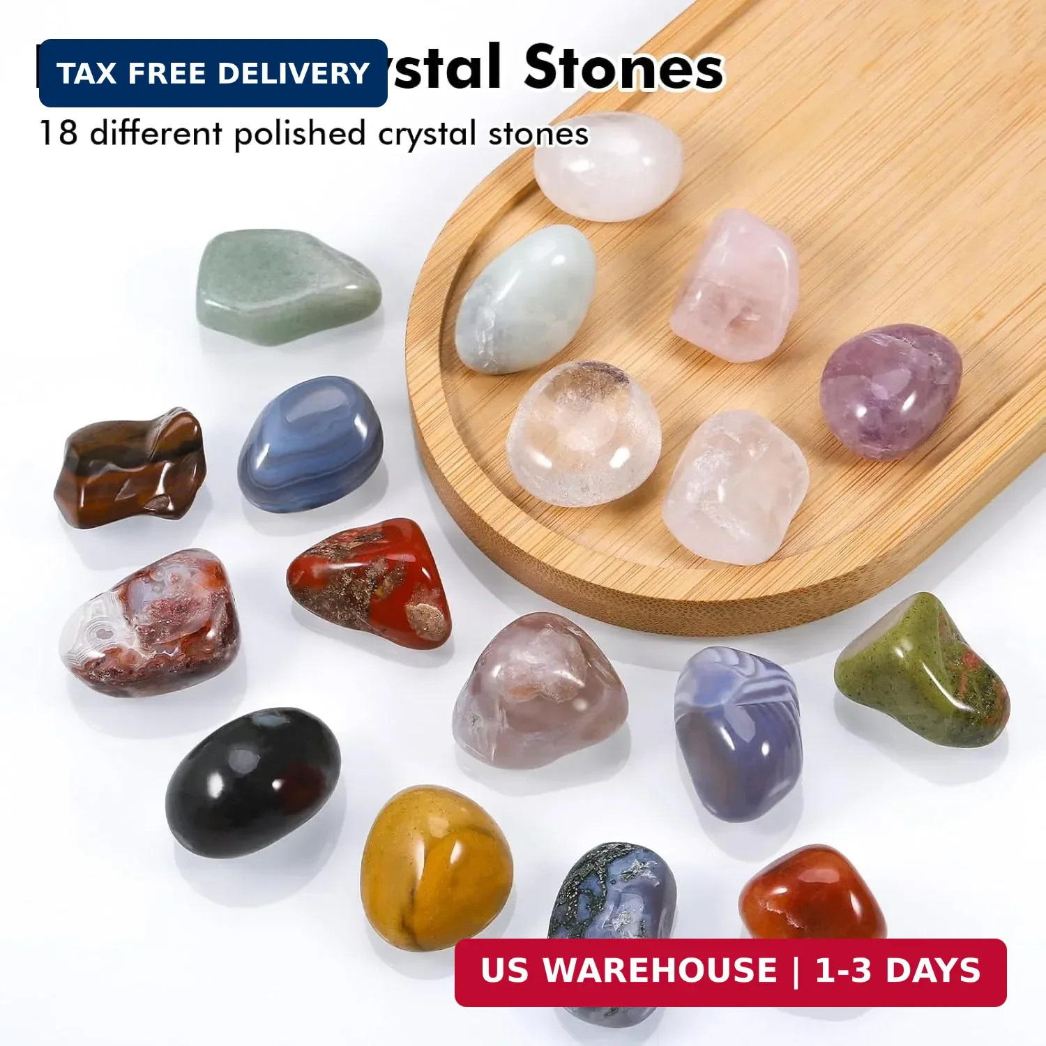 18 Pcs Crystals and Healing Stones Set, Natural Polished Gemstones Collection, T