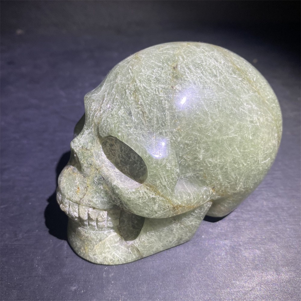 1.7LB 4″Natural A+Green Rutiled Quartz Skull Statue Crystal Reiki Carving Decor