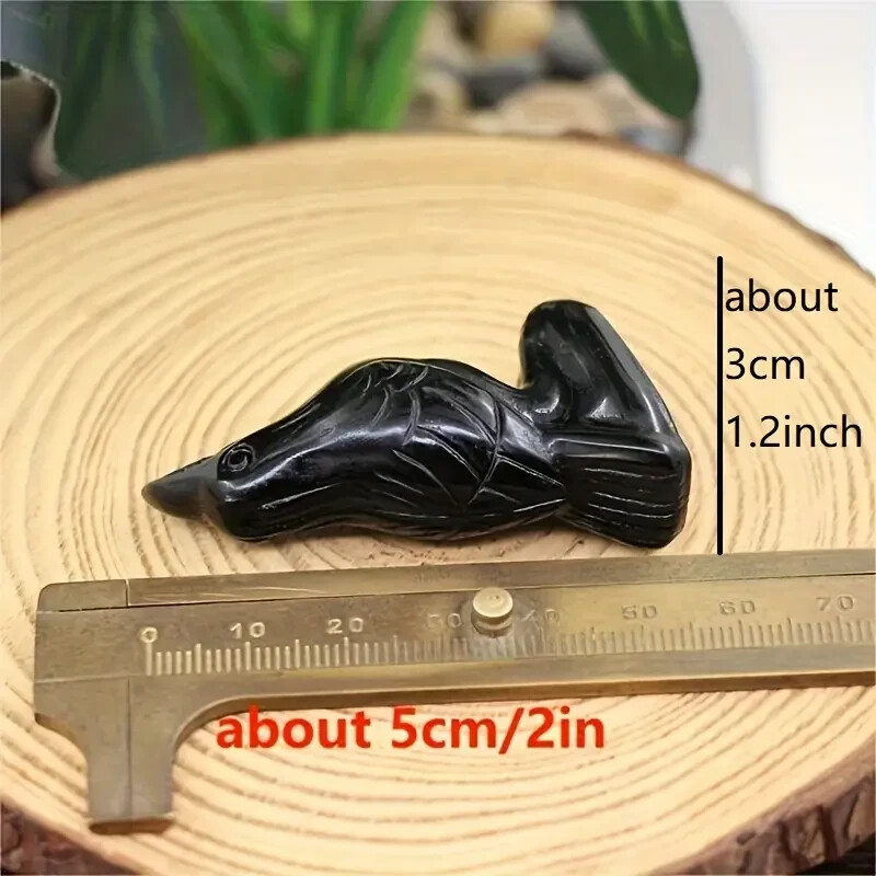 Raven Statue Home Decor Natural Obsidian Carved Gemstone Crow Bird Figurine