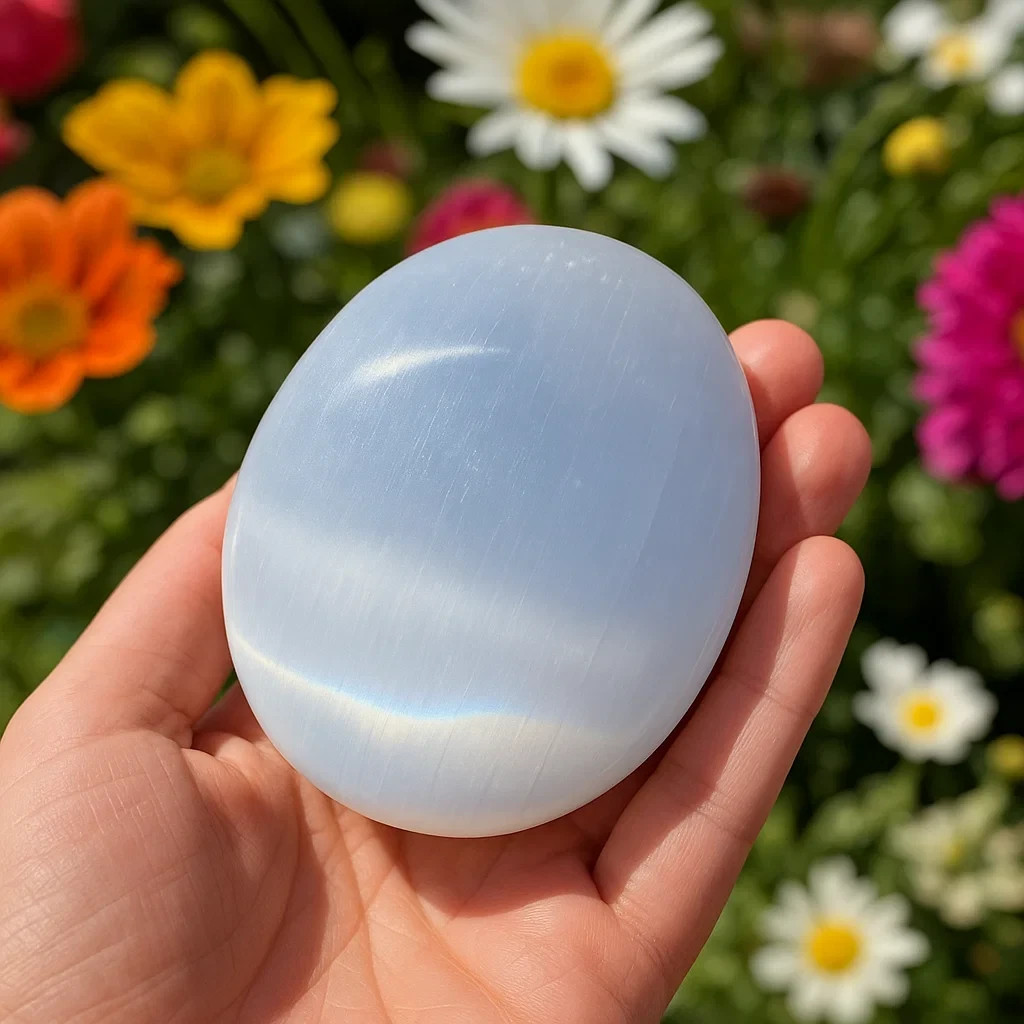 Natural Selenite Palm Stone Polished Worry Stone Cleansing Crystal Healing Decor
