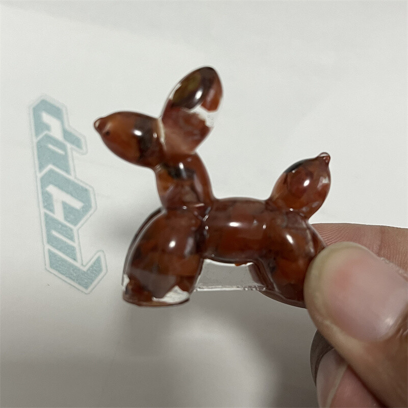 5pcs Natural Quartz Crystal Balloon Dog Healing Chip Stone Epoxy Resin Figurine