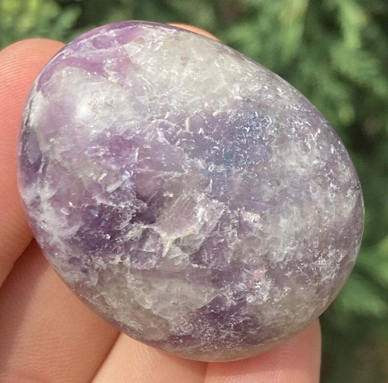 Handmade Polished LEPIDOLITE & SMOKY QUARTZ Crystal Palm Stone MADAGASCAR 1.7″