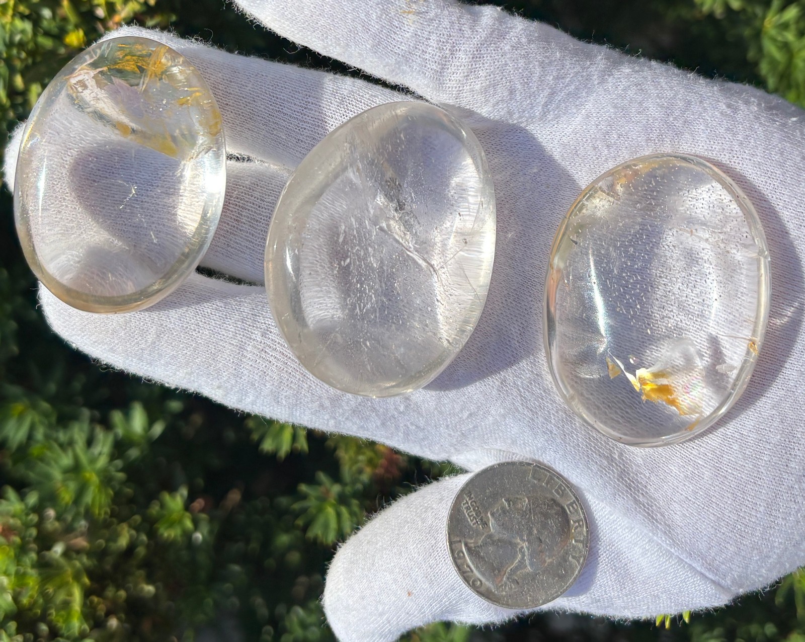 161g LOT SMALL CLEAR QUARTZ PALMSTONES PALM STONES STONE
