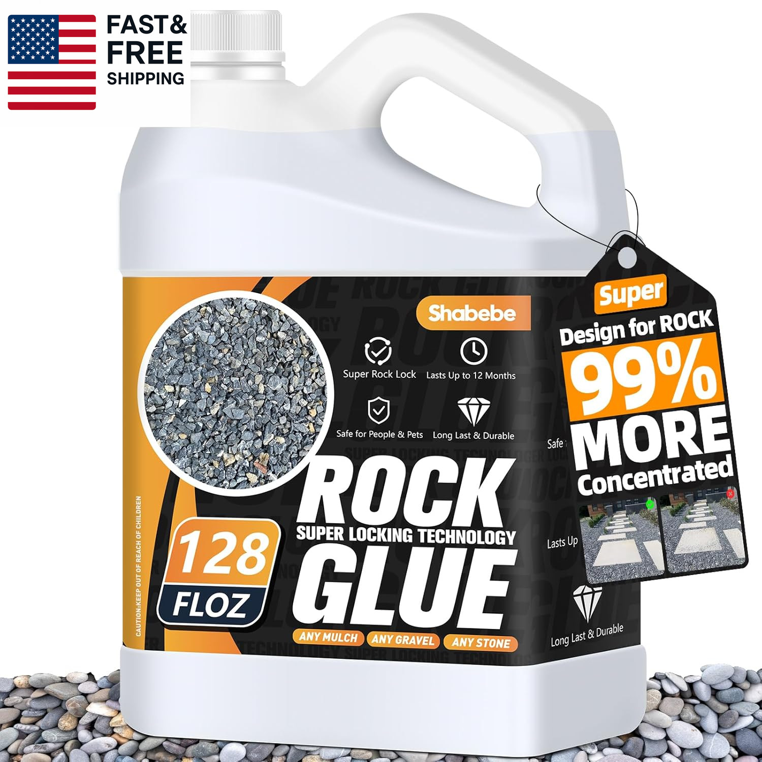 Rock Glue, Mulch Glue 1Gallon- Fast-Drying Adhesive for Landscaping Rocks, Smal