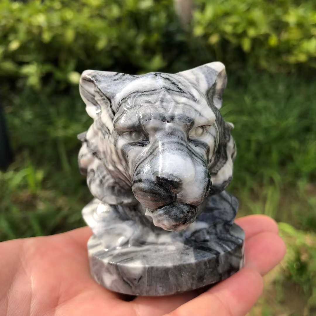 1pc Natural Picasso stone Quartz Carved lion Skull Crystal Reiki Healing Gift