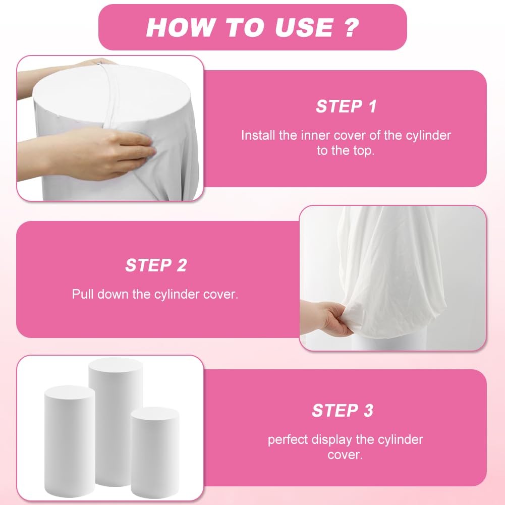 3Pcs Cylinder Pedestal Stand Covers,Round Spandex Cylinder Stand Covers for P…