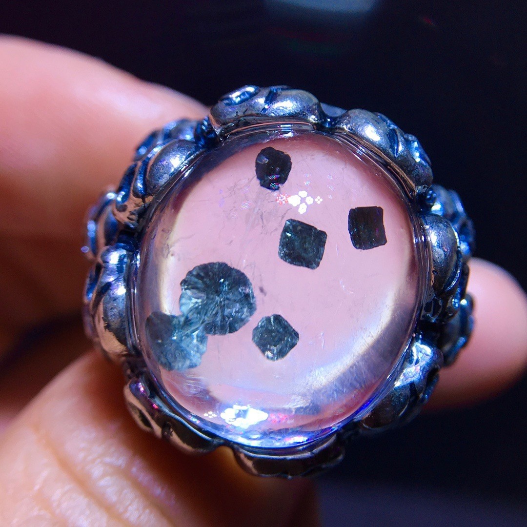 All-natural chalcopyrite oversized gemstone ring with full bezel