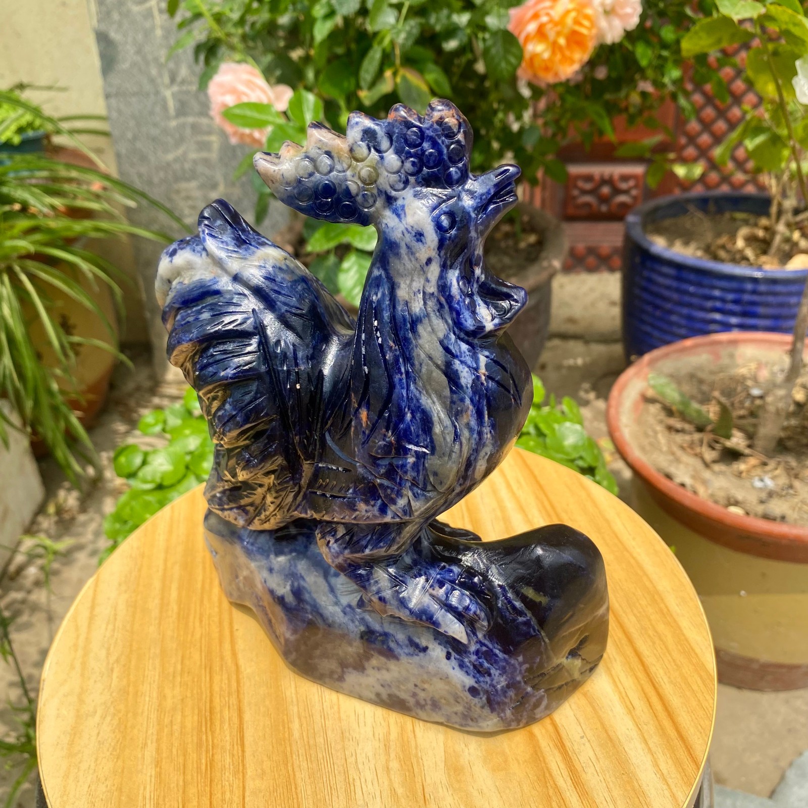 4.3LB Natural blue patterned stone carving rooster statue crystal Healing Stone