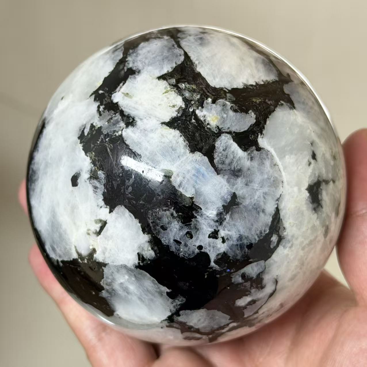 2.6LB 3.7″ Natural Rainbow Moonstone Sphere Crystal Glittery Ball Healing