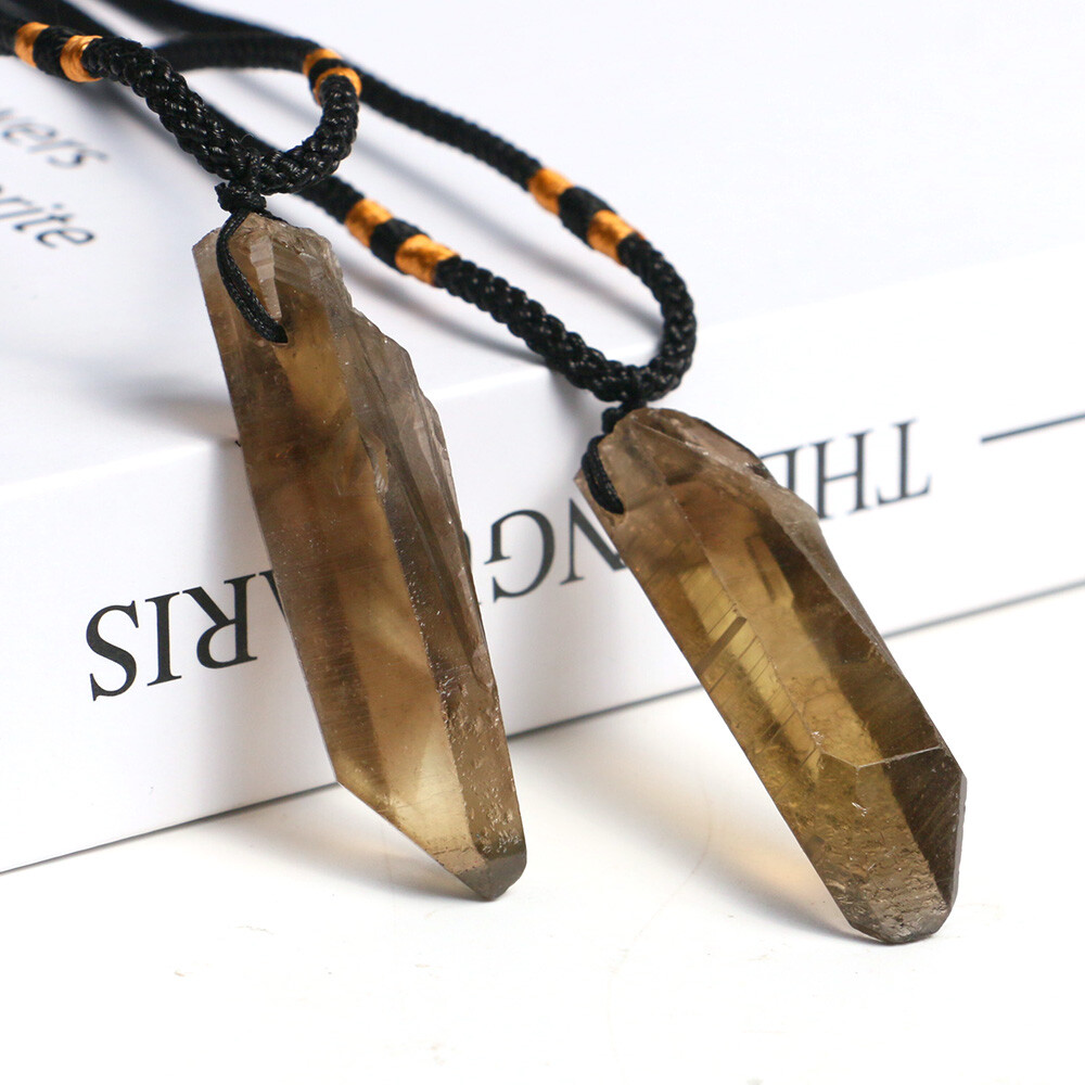 1PC Natural Irregular Smokey Quartz Necklace Crystal Pendant Stone Reiki Healing
