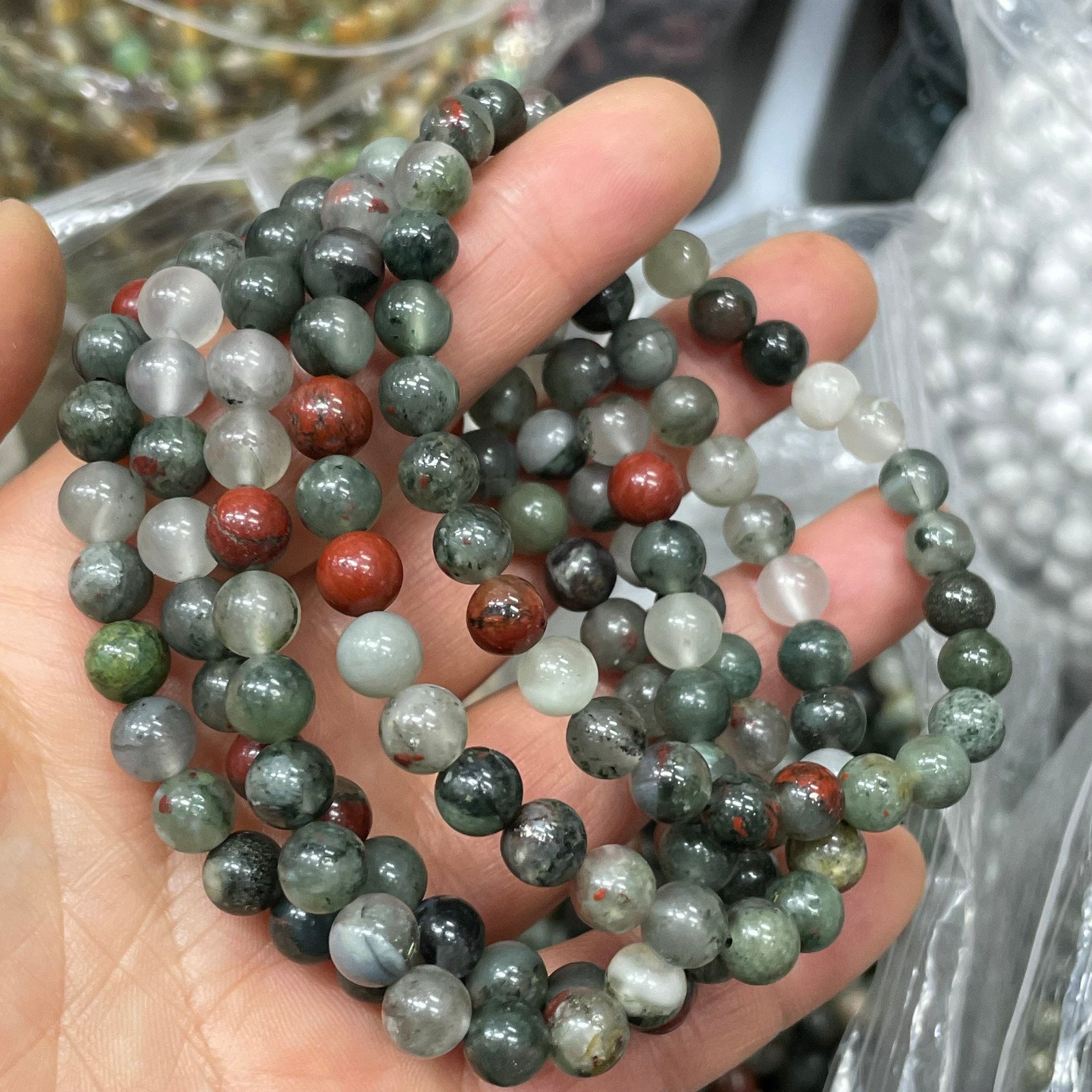 10pc 8mm Natural AfricanBlood Bead Bracelet Reiki CrystalQuartz Healing Decorate