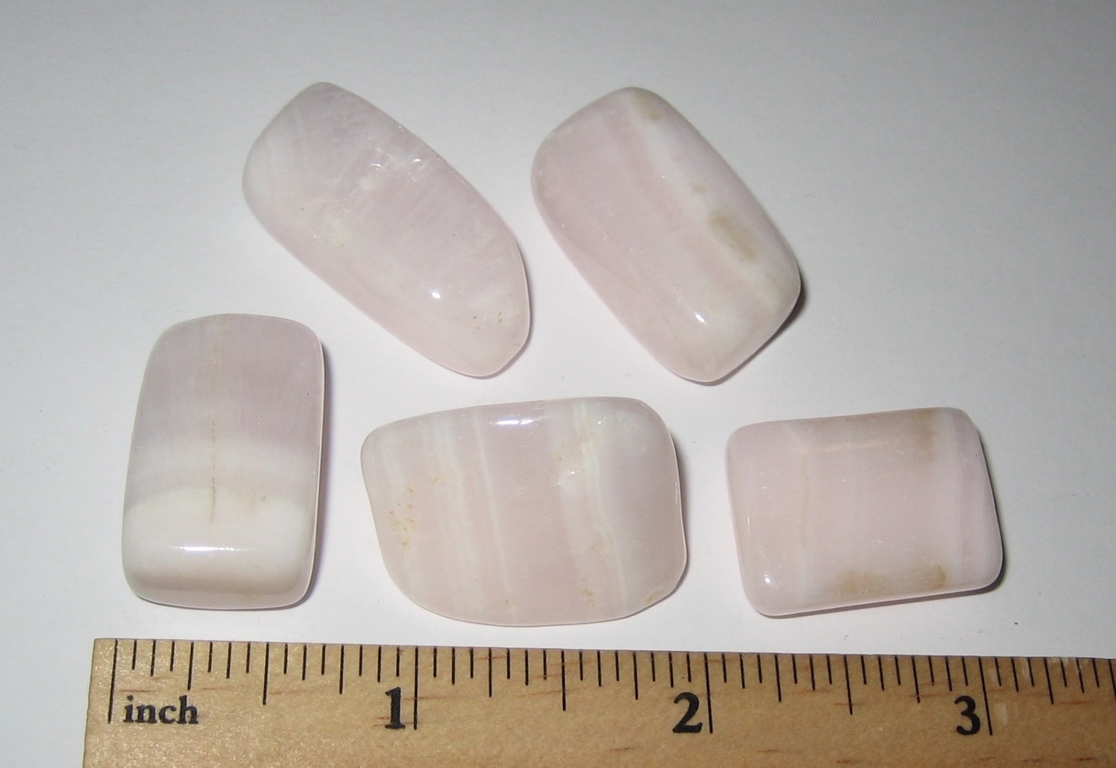 5 TUMBLED POLISHED FLUORESCENT MANGANO PINK CALCITE CRYSTAL STONES PERU 56.2g *2