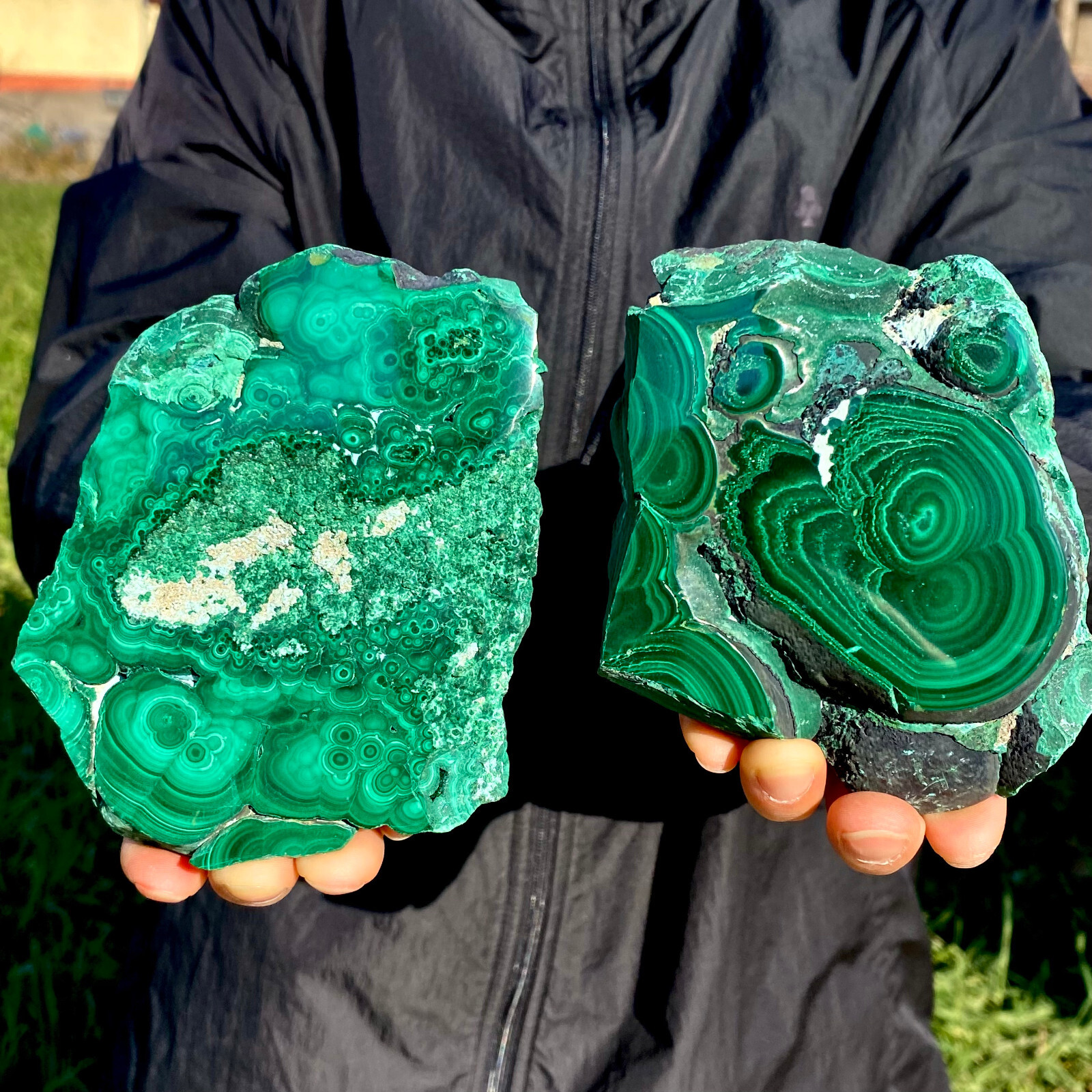 1.92LB A Pair Natural malachite slice quartz crystal luster mineral specimen