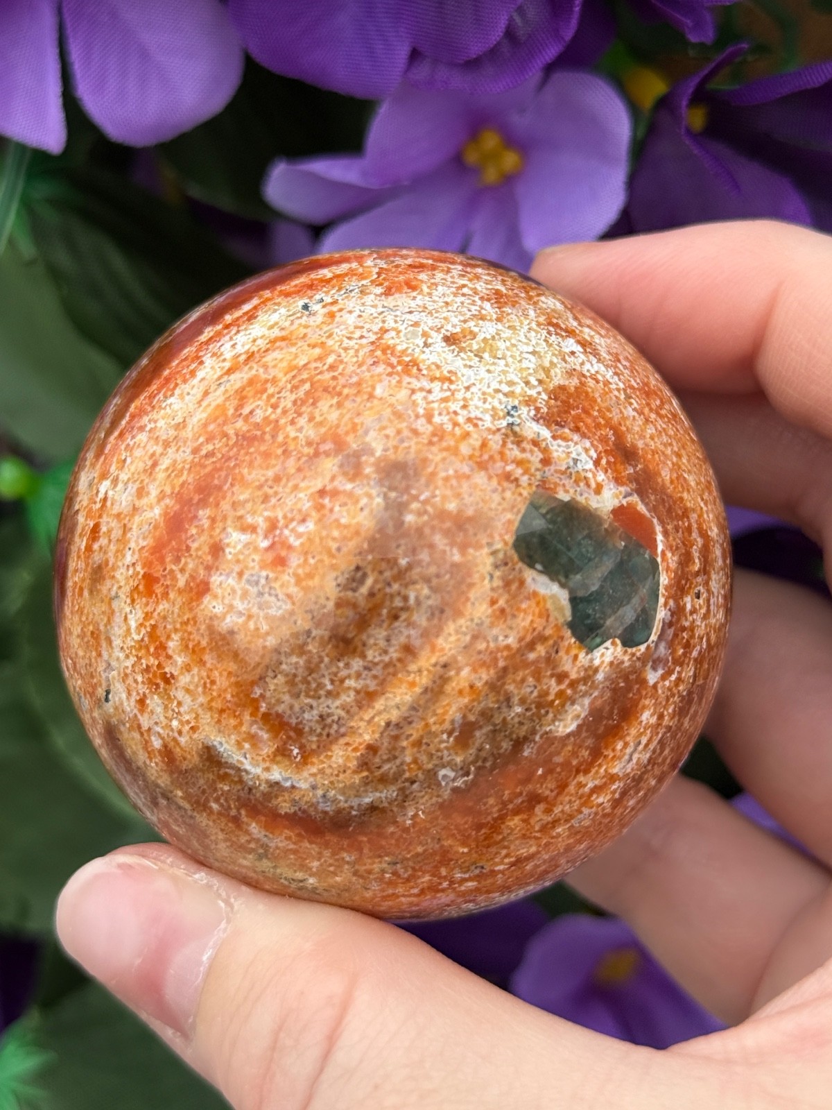 Blue Apatite in Sunstone Crystal Sphere USA NEW