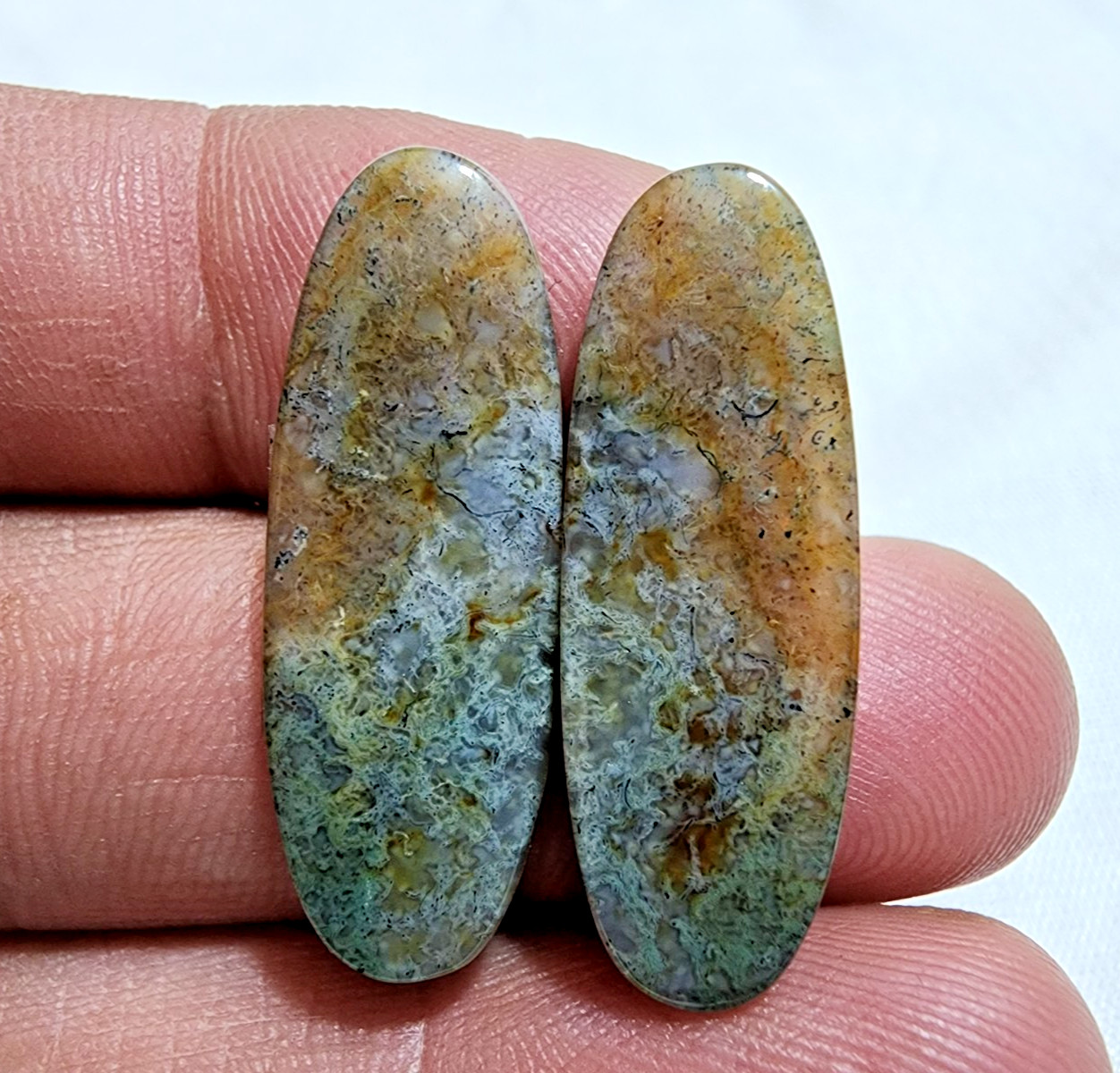 AAA+ Moss Agate Matching Pair Cabochon 25.15ct Loose Gemstone for Jewelry Making