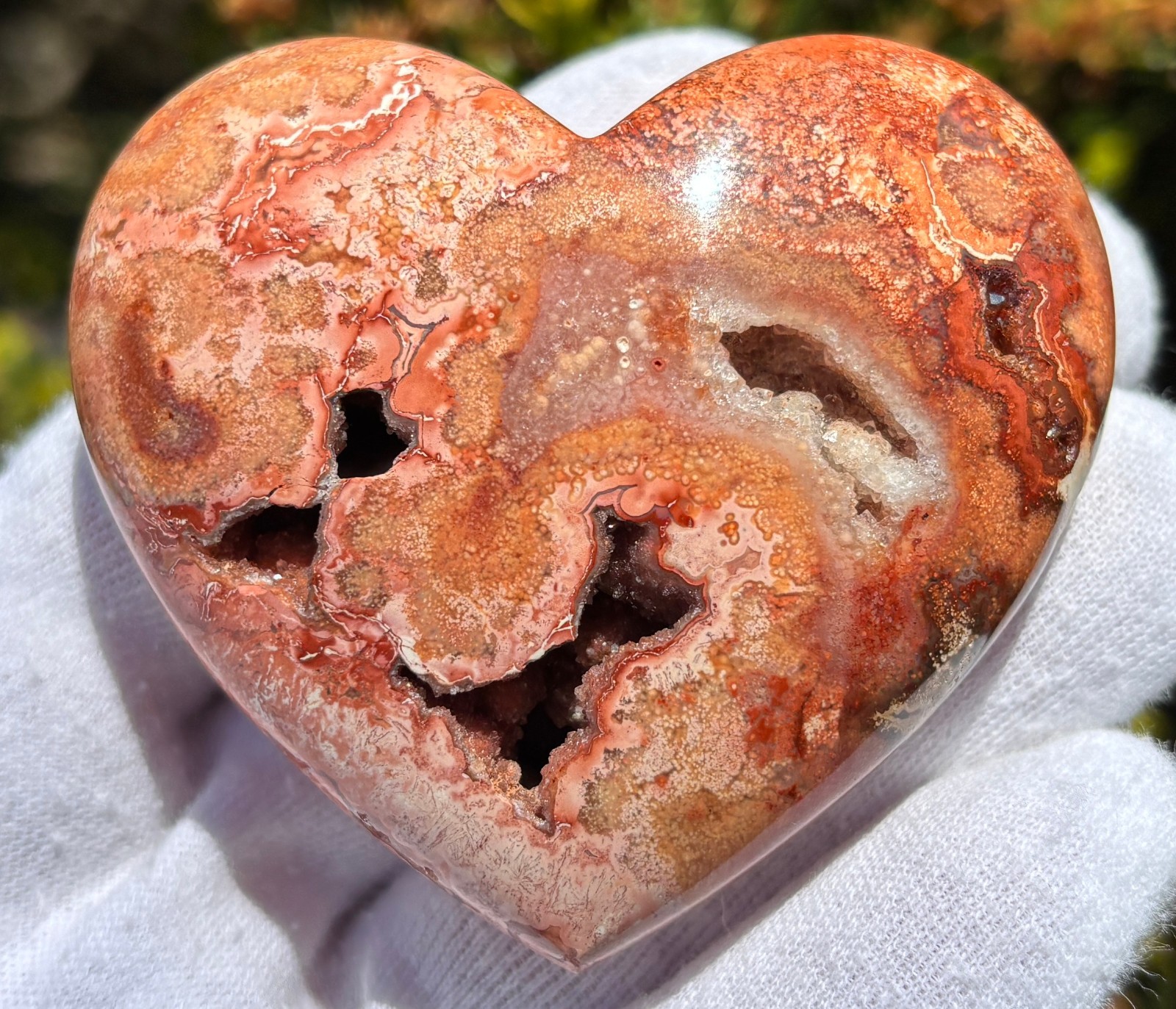 USA SALE 112g 2.6″ RED CRAZY LACE AGATE HEART PALMSTONE PALM STONE DRUZY VUG