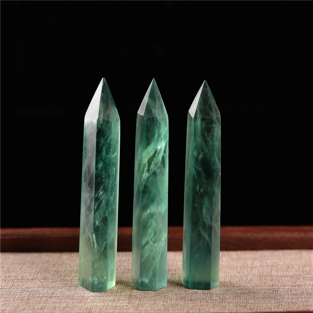 Natural Green Fluorite Quartz Crystal Stone Point Healing Hexagonal Wand Reiki