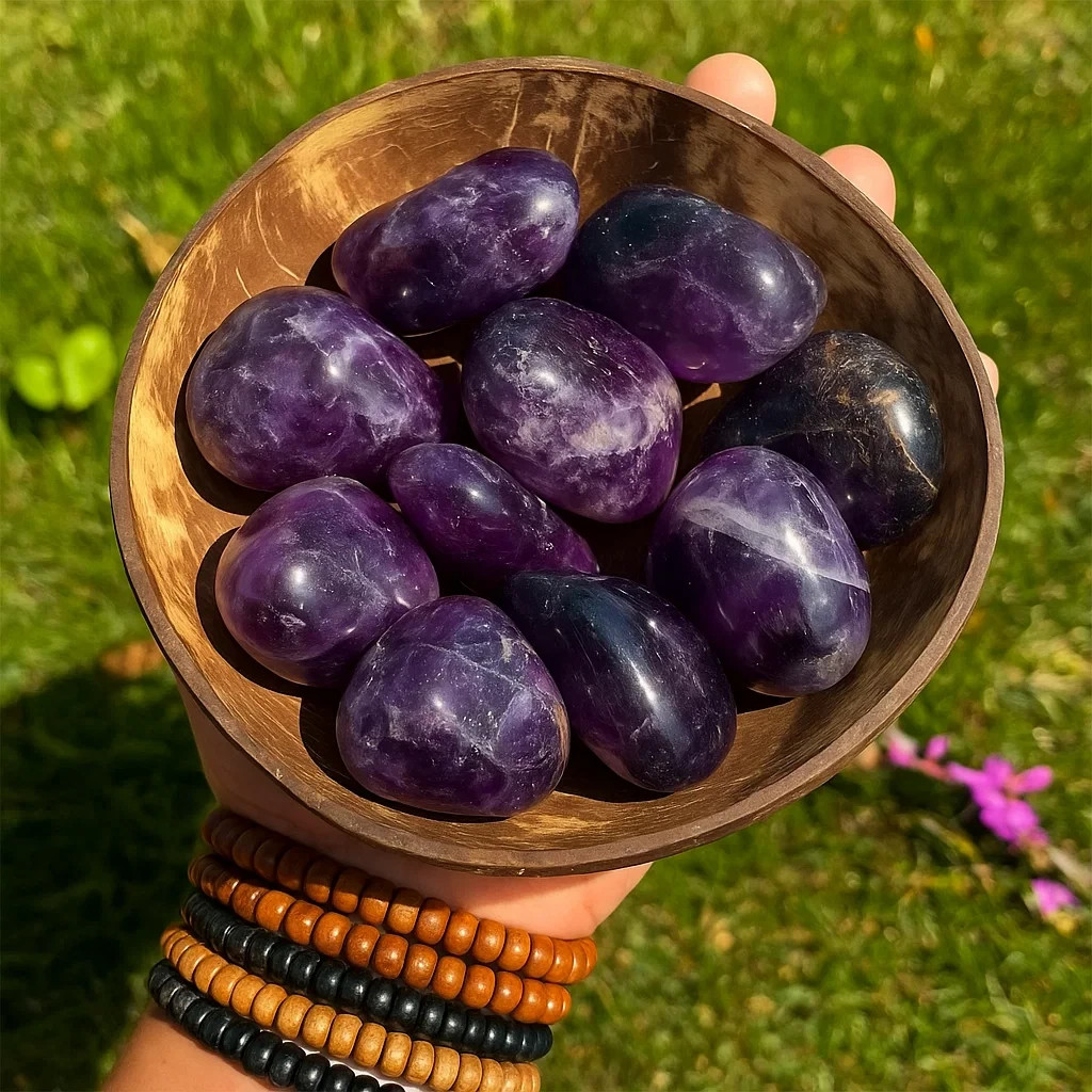5Pcs Natural Amethyst Tumbled Stones Polished Crystal Healing Gemstone Decor
