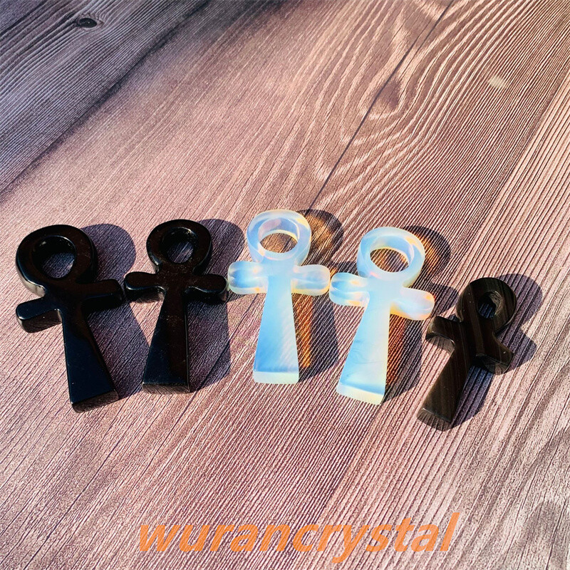 3″+ Natural Quartz Crystal Obsidian point Anka Life Key Life Symbol Cross gift