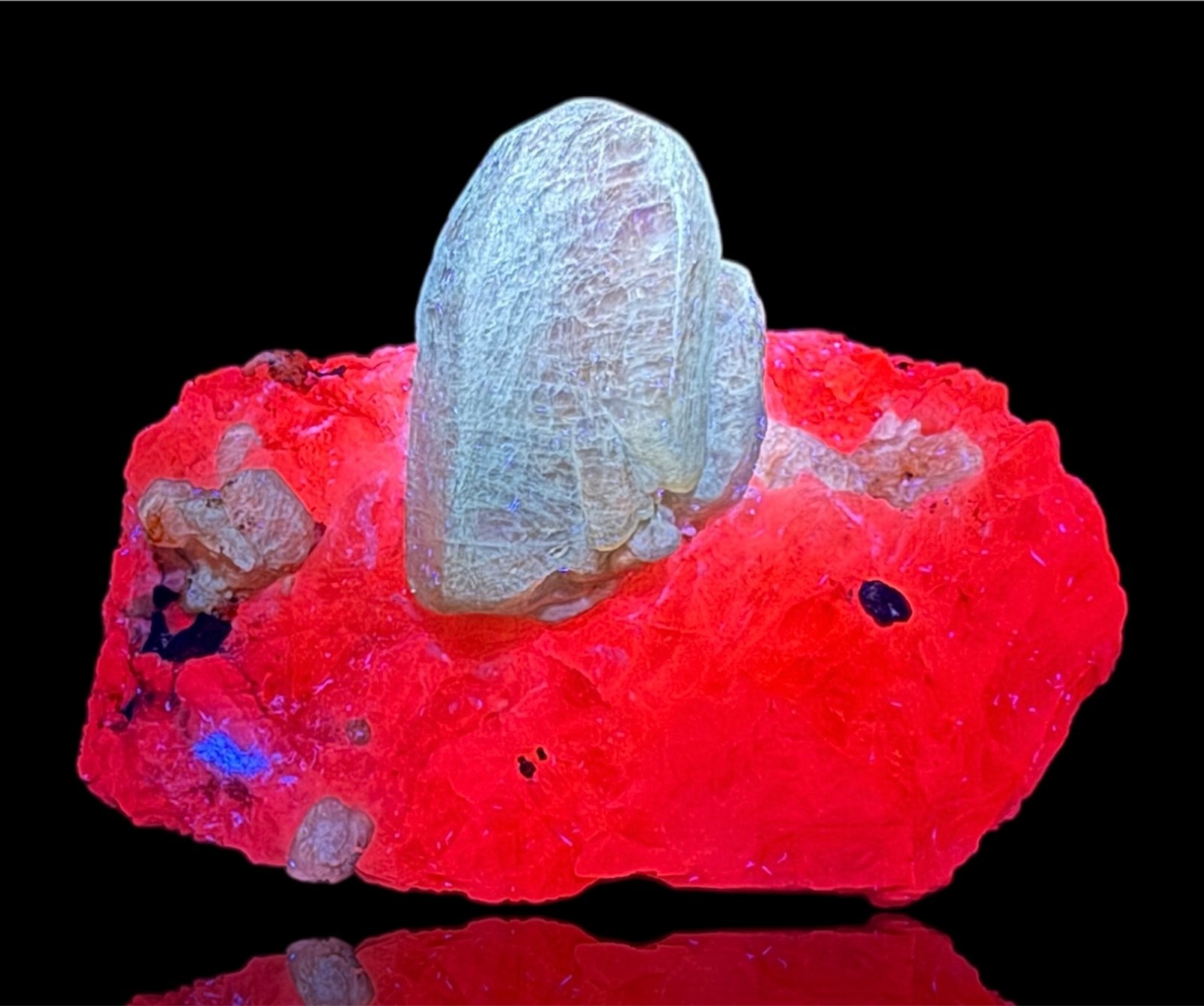 78 Grams Full Terminated Top Fluorescent Sky Blue Afghanite Crystals On Calcite