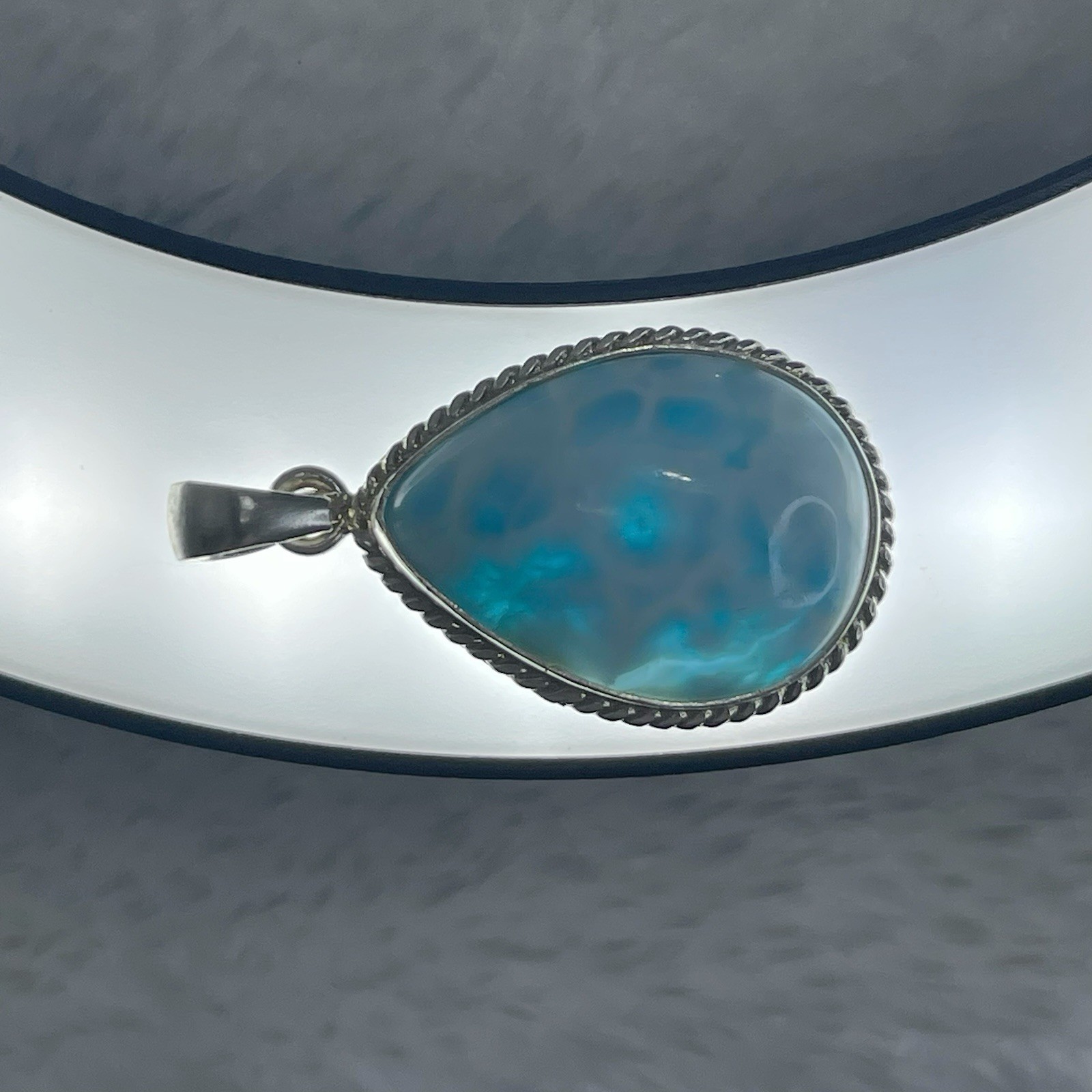 12g Larimar Ocean Drop Pendant, Handcrafted Sterling Silver Dominican Jewelry,