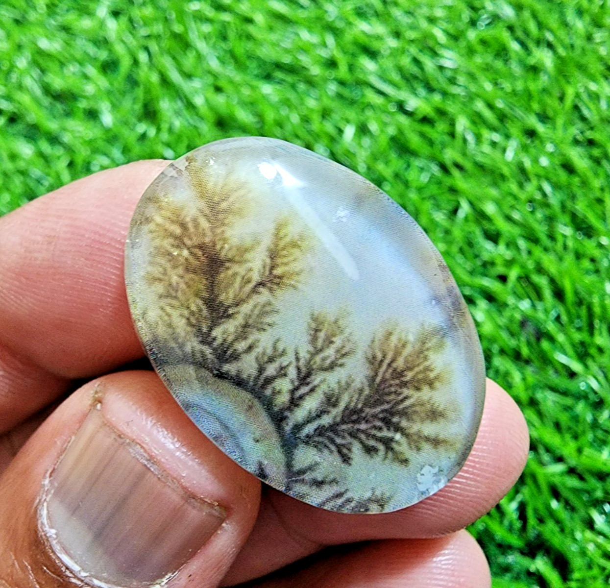 31Ct Awesome Dendritic Agate Oval Cabochon Scenic Landscape Pendant Gemstone