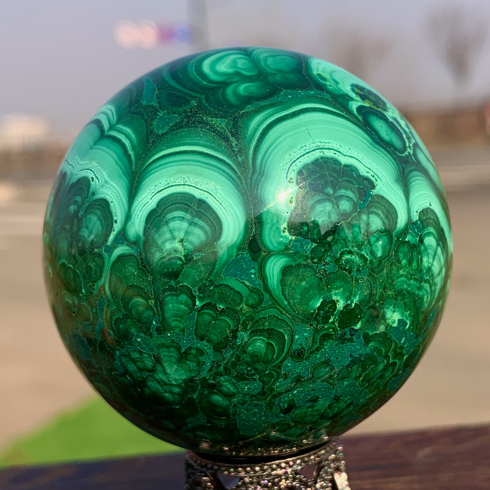 255G Natural glossy Malachite sphere crystal rough mineral ball sample healing