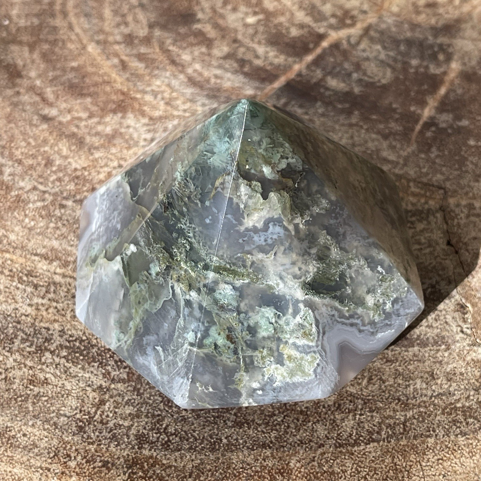Natural Green Moss Agate Diamond w/ Chalcedony Quartz • Crystal Stone Home decor