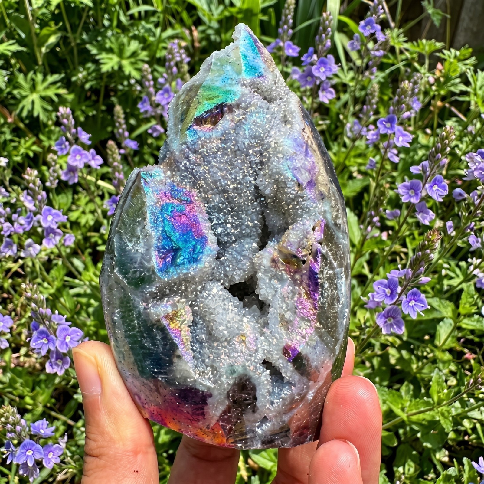 Natural Angel Aura Sphalerite Cluster 200-250g Rainbow Flash Altar Home Decor