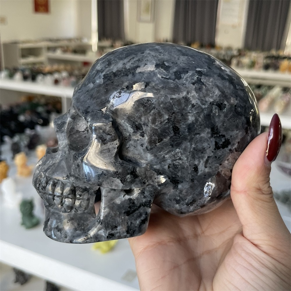 2.5LB 4.7″ Natural A++Gabbro Skull Carvings Decor Crystal Quartz Healing Reiki