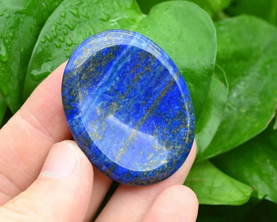Natural Lapis Lazuli Palm Worry Stone Oval Polished Healing Crystal Pocket Stone