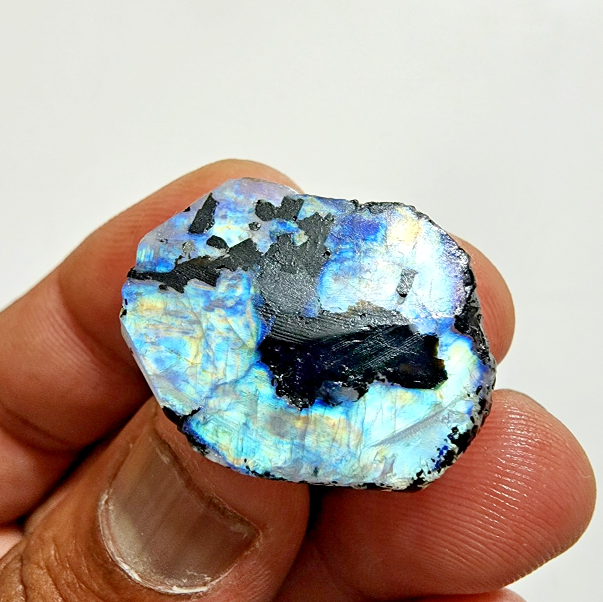 46 Crt Top White Rainbow Blue Fire Moonstone Rough Loose Gemstone Jewelry Making