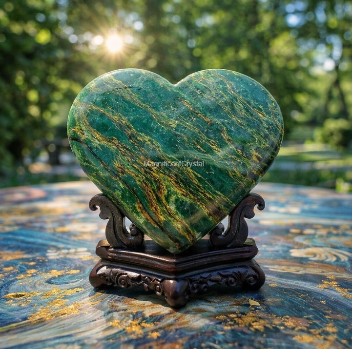 AAA+ Natural Emerald Heart Palm Stone Heart Chakra Healing Green Crystal Decor