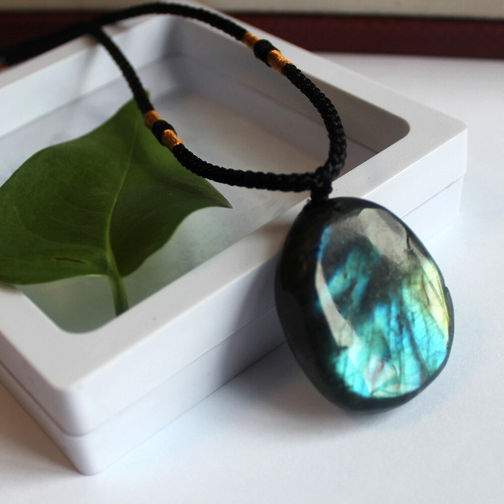 1/ 3PCS Delicate Natural Labradorite Pendant Crystal Necklace Healing Stone US