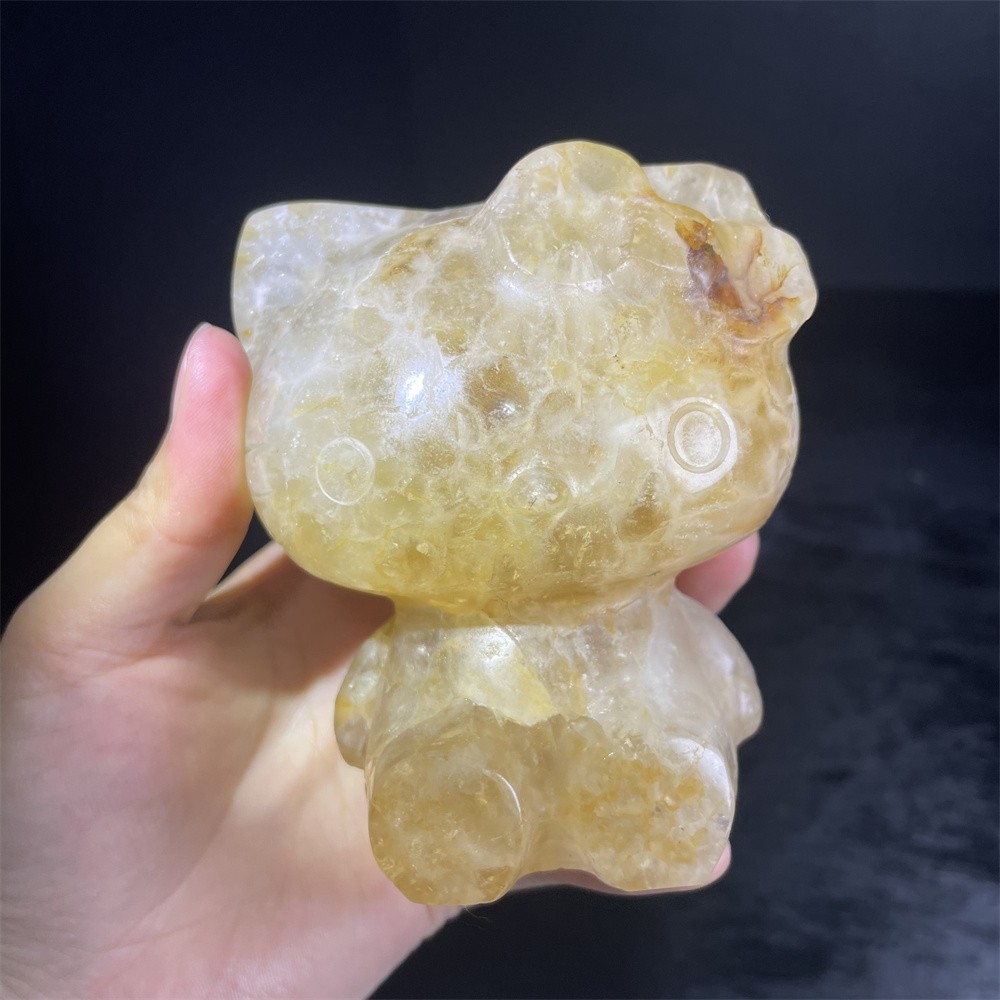 1.4LB 3.7″Natural Golden Healer Kiity Cat Statue Crystal Reiki Carving Decor