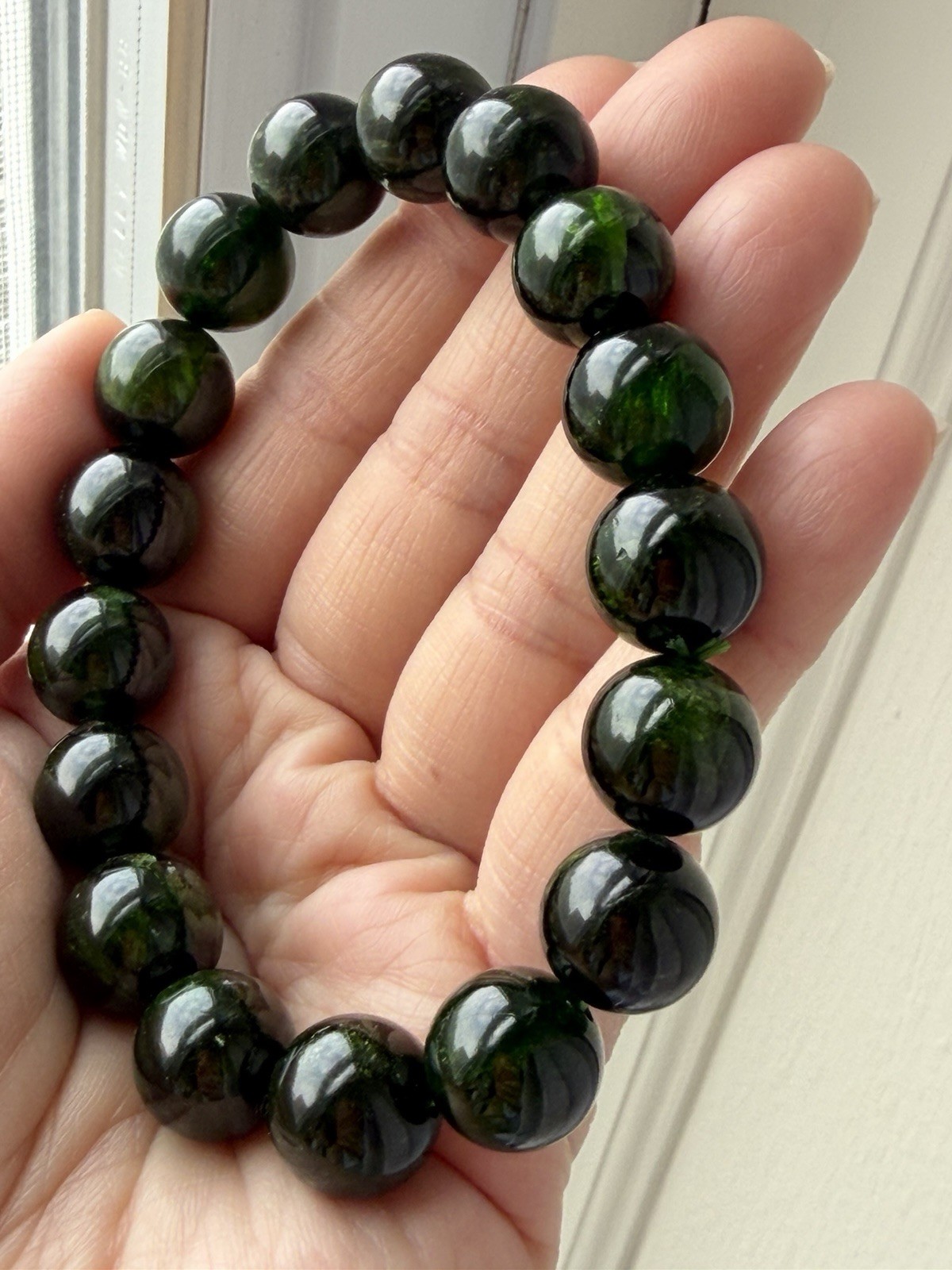 12mm Natural Chrome Diopside Crystal Bracelet 7.5”-7.75” Wrists
