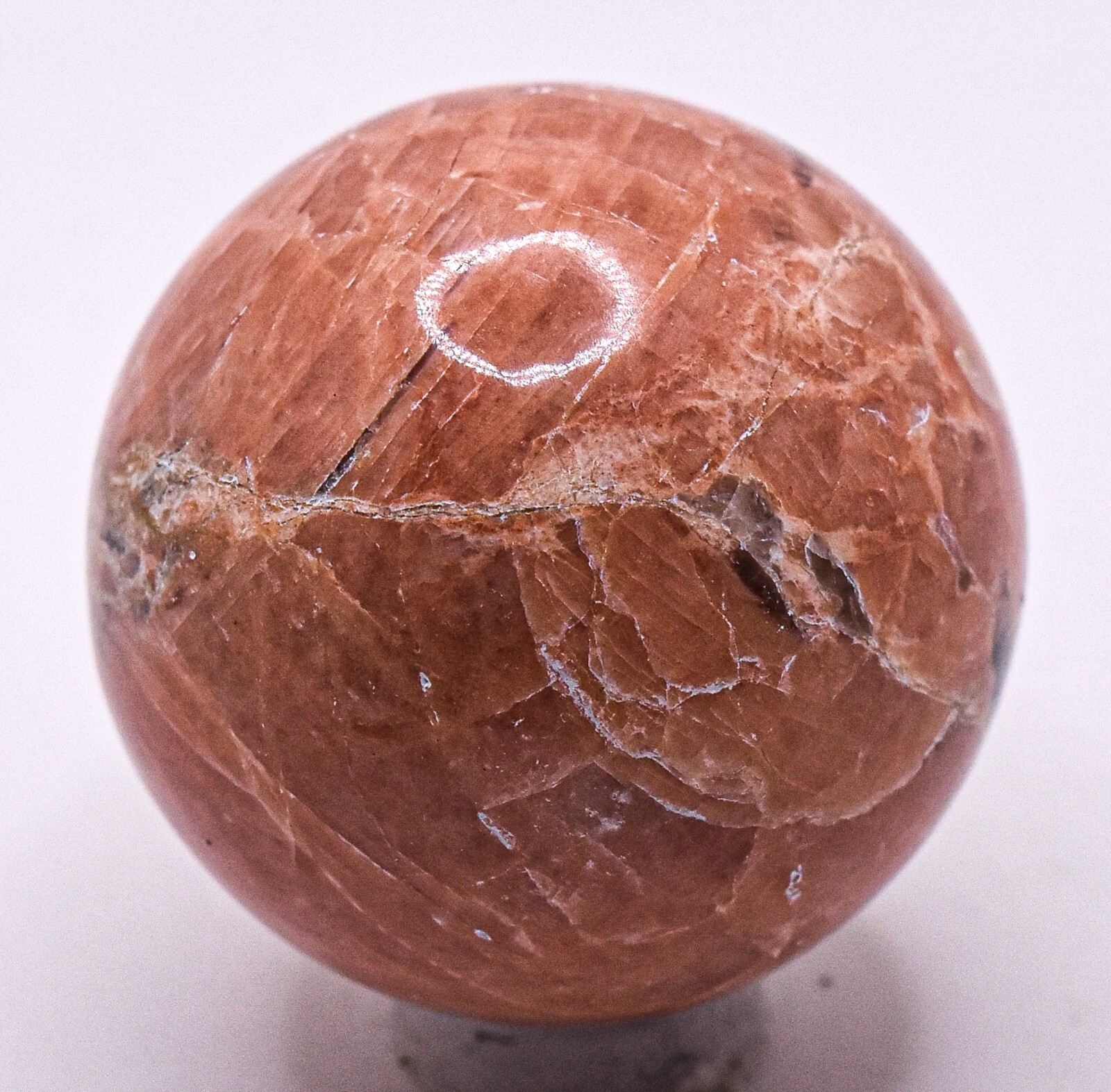 37mm 70g Orange Moonstone w/ Quartz Sphere Polished Feldspar Mineral Ball India