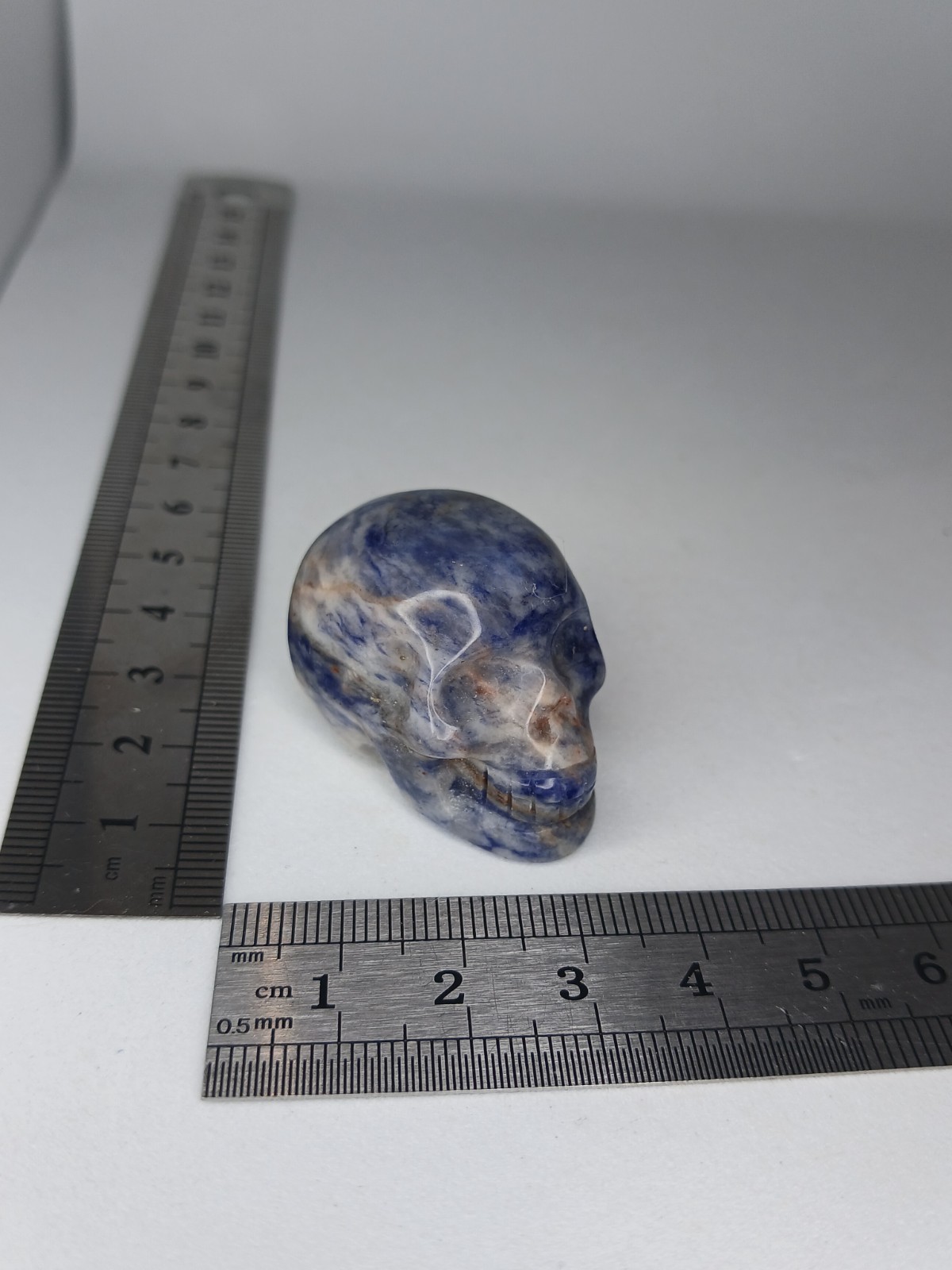 Small Blue Sodalite Stone Crystal Carved Skull Figure Collectable Lucky