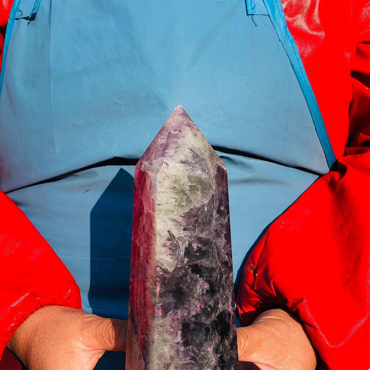 3.96LB Natural fluorite quartz obelisk crystal tower point healing decor